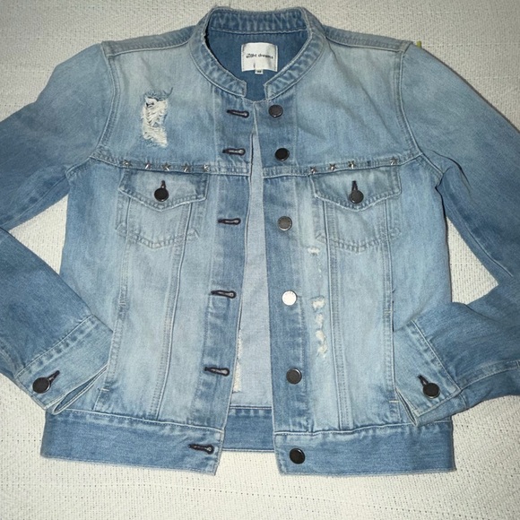 ei8htdreams Jackets & Blazers - EI8HTDREAMS  STAR STUDDED BAND COLLAR DENIM JACKET - LIGHT BLUE